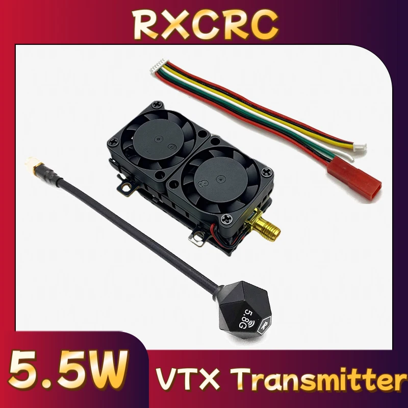 

RXCRC 5.8G 48CH 5.5W Video analog VTX Transmitter 5000mW high power adjustable for RC FPV Long Range Fixed-wing Drones