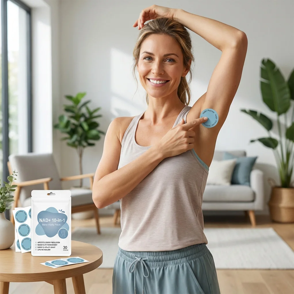 NAD+ 10-in-1 Nano Vitality Transdermale Pflaster 30 Stück Runde Hellblaue Pflaster Hautfreundlicher Klebstoff Tägliche Externe Körperpflege – Detail 7