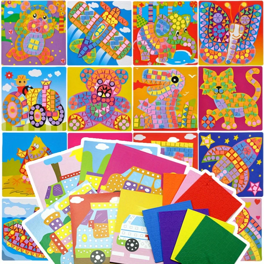 Kit de pintura de mosaico DIY, pegatinas de espuma EVA 3D vibrantes, manualidades, animales de dibujos animados, vehículos, crear arte de pared, decoración del hogar, JXB, 6/12 Uds.
