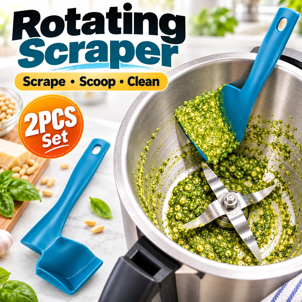 2PCS Rotating Food Processor Spatula Scraper Compatible with TM5 TM6 TM31 Mixing Bowl Scooping Cleaning Kitchen Tool