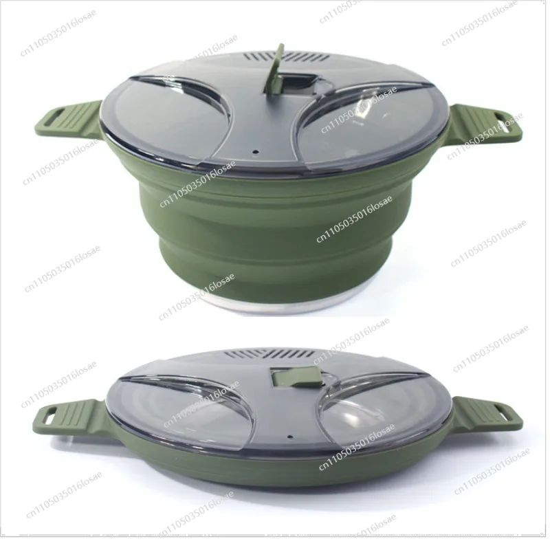 

New Outdoor Camping Folding Pot Silicone Hiking Cooking Pot Portable Picnic Set Pot Stainless Steel Camping Cookware