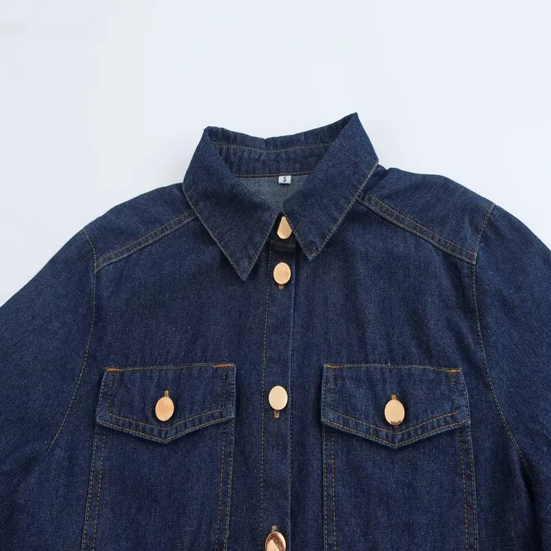 Autunno Inverno Donna Morbido Casual Lungo Colletto Sve Denim irt Versatile Design semplice Pendolarismo Sle Vestibilità ampia Lunghezza regolare