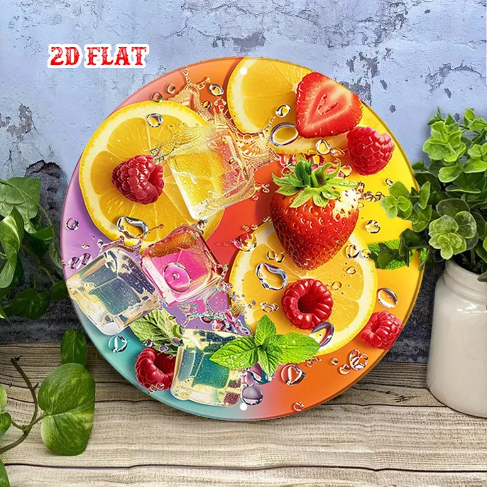 Retro Citrus & Berry Splash Round Wall Art, Durable Summer Door Decor