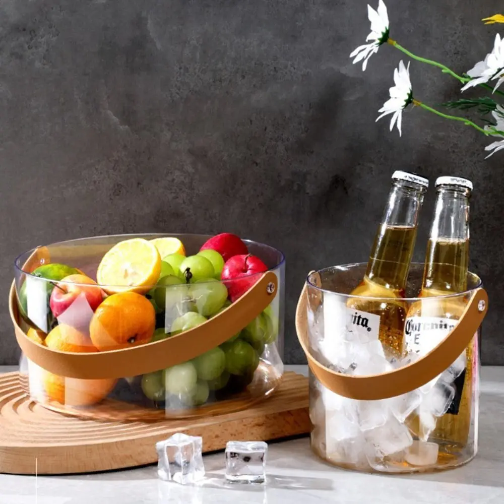 1/2Pcs Plastic Ice Bucket Thickened Portable Clear Ice Container Champagne Cooler Uncovered Fruit Storage Basket Bar