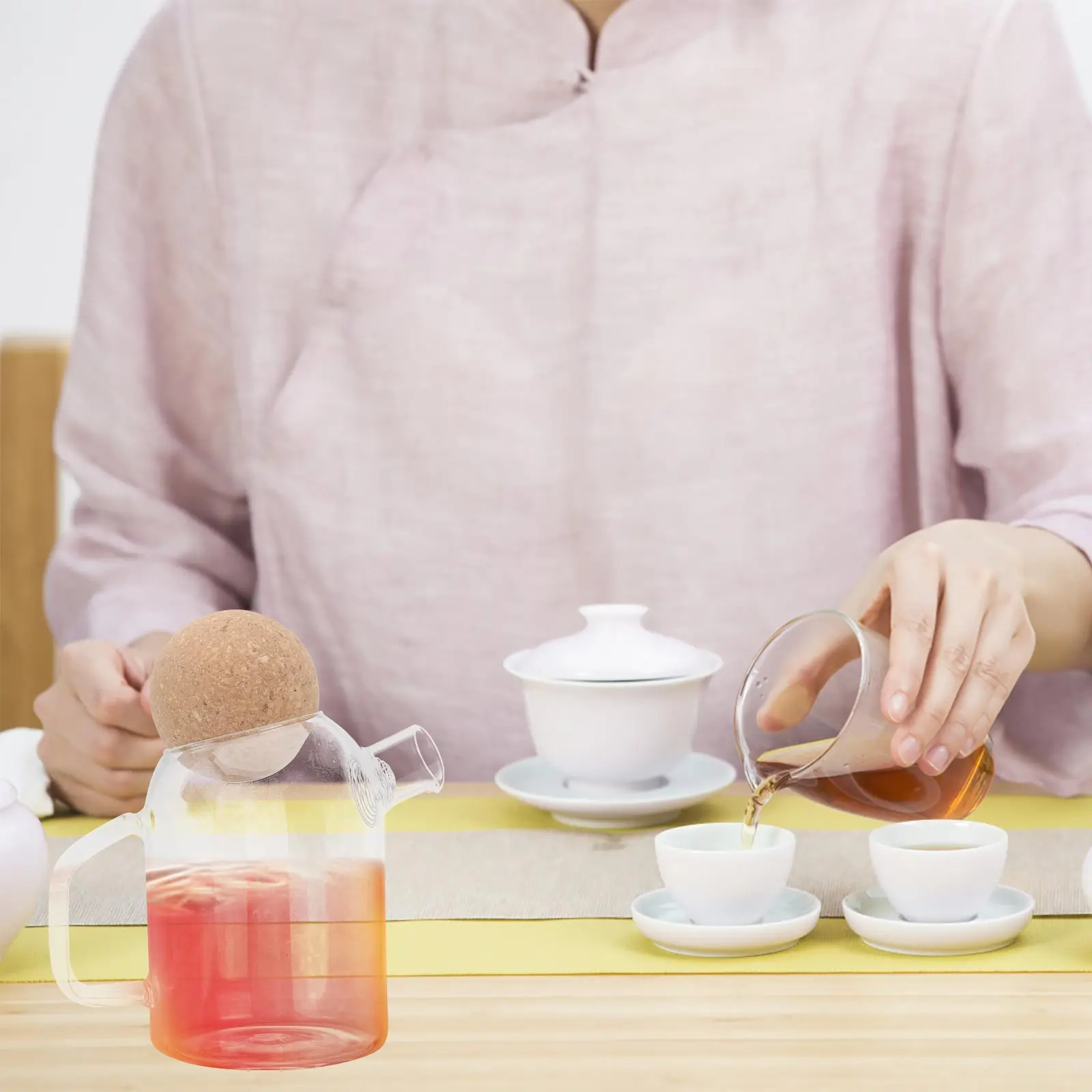 

800ml Clear Office Thickened Glass Kettle Cork Hot Cold Drinks Tea Pot Glass Tea Pot Kitchen Clear Teapot With Cork Bar