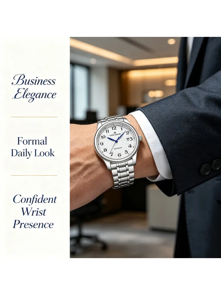 LOUIE JUELEN Classic Business Men Quartz Watch 30ATM Waterproof Stainless Steel Mineral Crystal Wristwatch