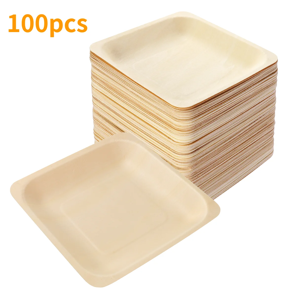 50/100pcs Square Disposable Wooden Plate and  Spoon Party Plates Tableware for Wedding Restaurant Picnic Birthday 140x140mm