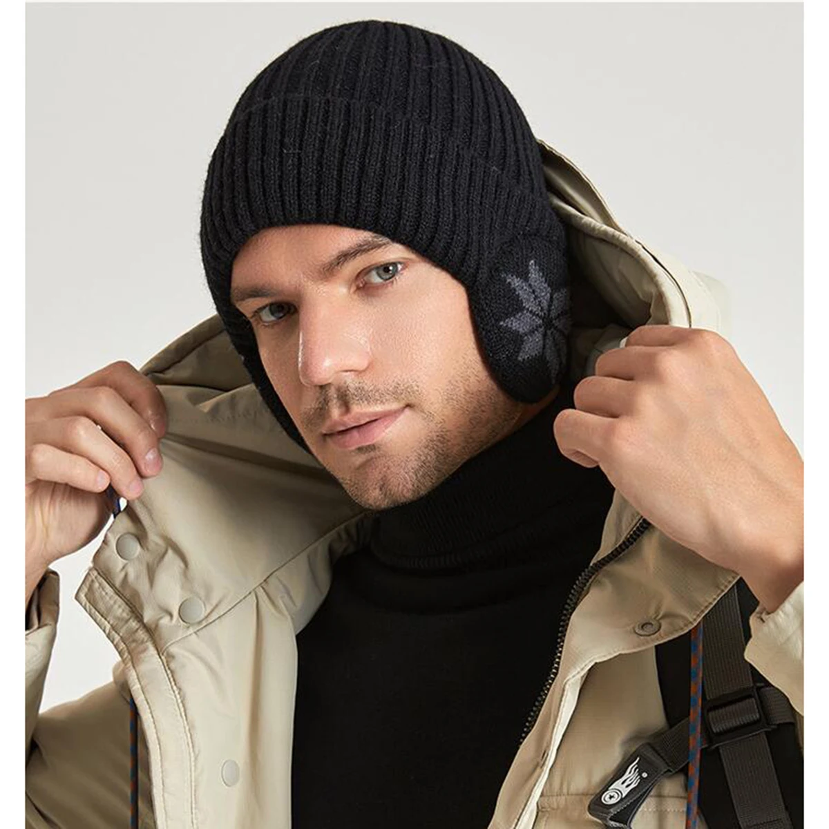 

OVTRB Winter Earflap Beanie Hat Men Women Warm Fleece Lined Knitted Ear Cover Sports Fishing Cap Outdoor Snow Cap