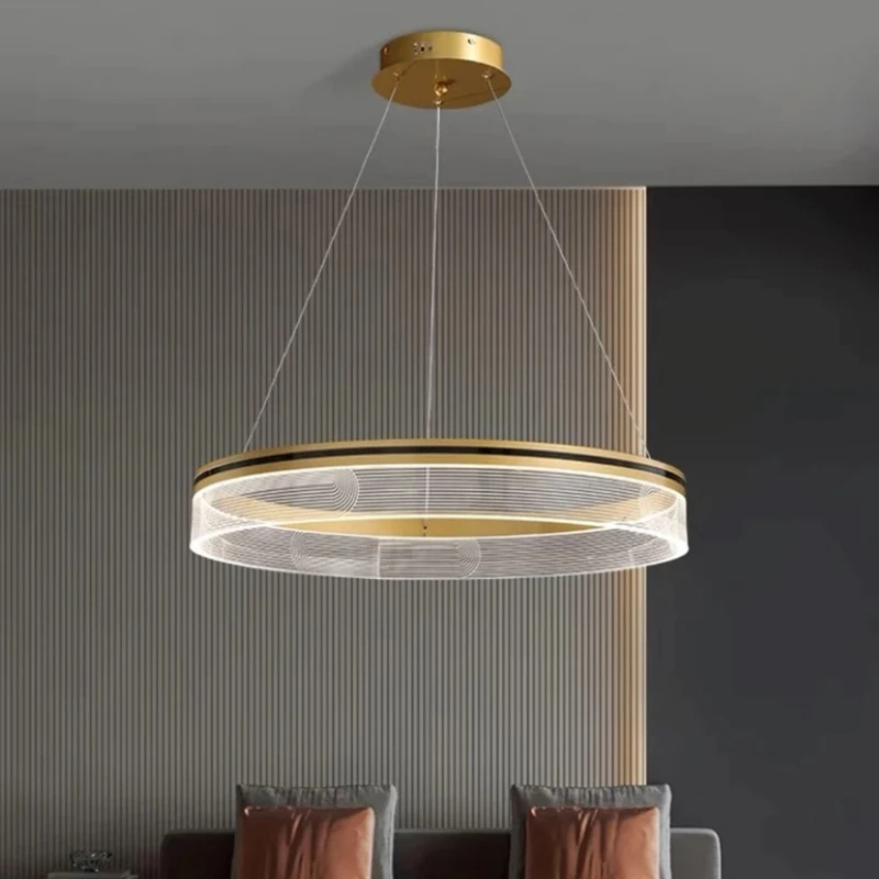 

Nordic Round Acrylic Pendant Lamp Italian Style 40/60CM Luxury Living Room Bedroom Hanging Ceiling Light Dining Kitchen Fixture