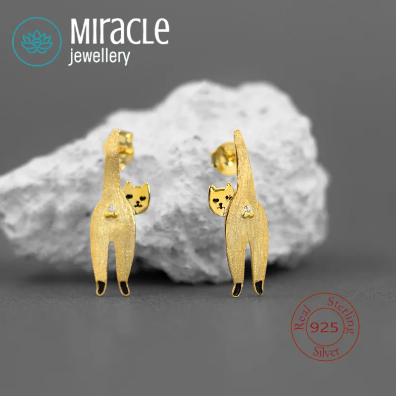 

Miracle стерлингового серебра 925, оригинальные серьги из чистого серебра Egg's Sorrow, индивидуальные милые необычные нишевые серьги с котом для подарка