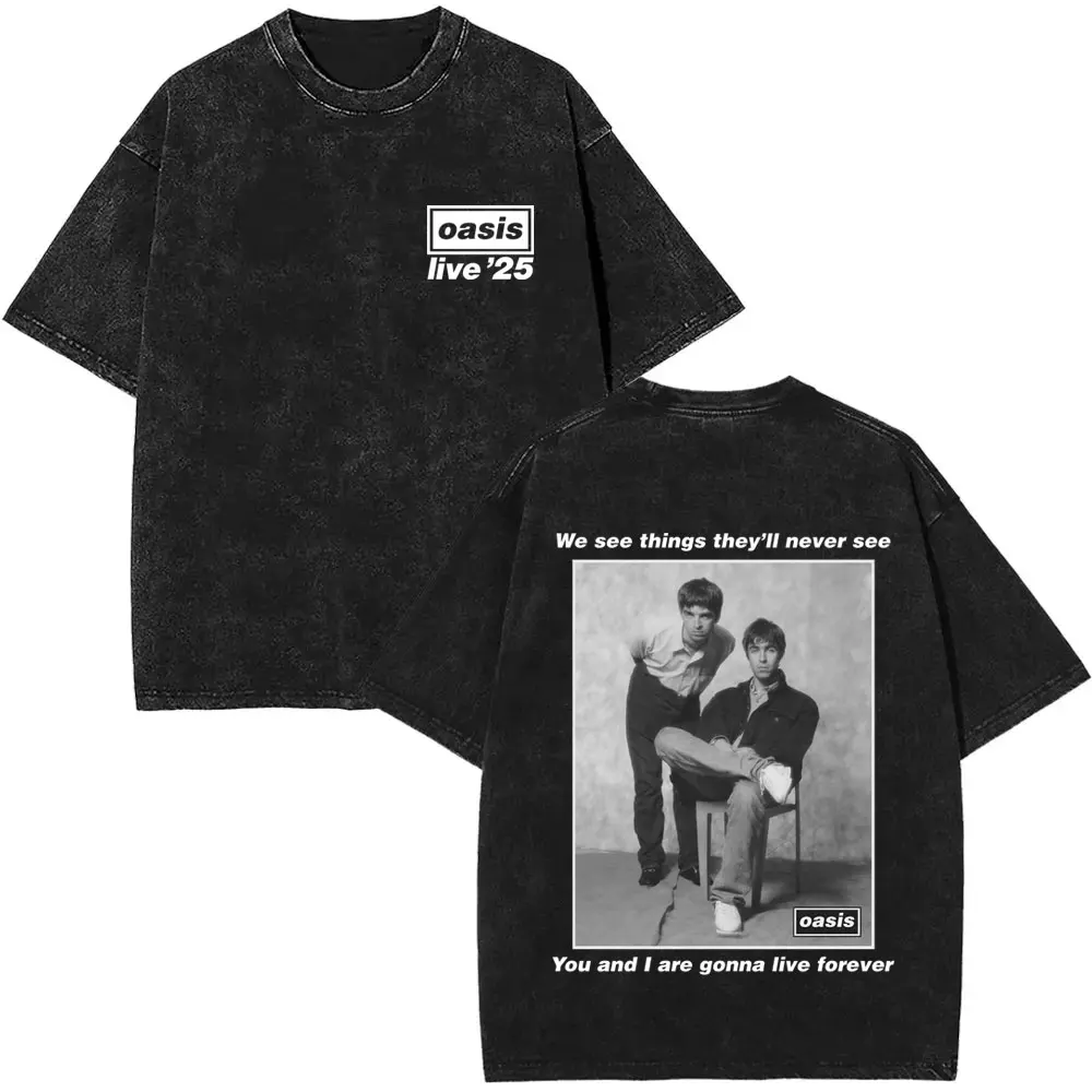 

Випраная винтажная рок-группа O-Oasis We See Things They'll Never See You and I Gonna Live Forever Футболка Мужская футболка большого размера