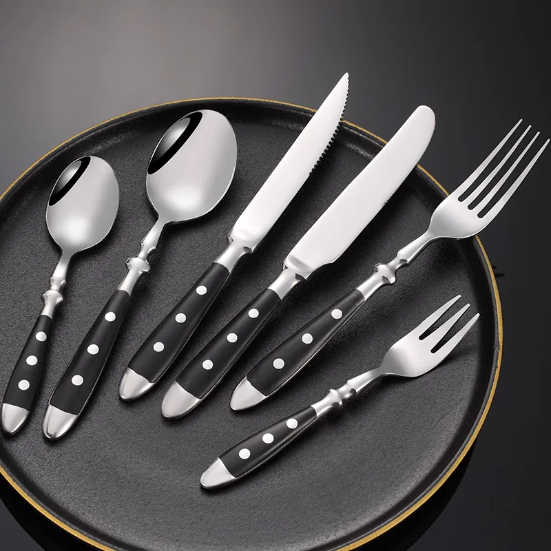 Western Stainless Steel Cutlery Set Wooden Handle Dining Knife Fork Tea Spoon Tableware Set Kitchen Dinnerware