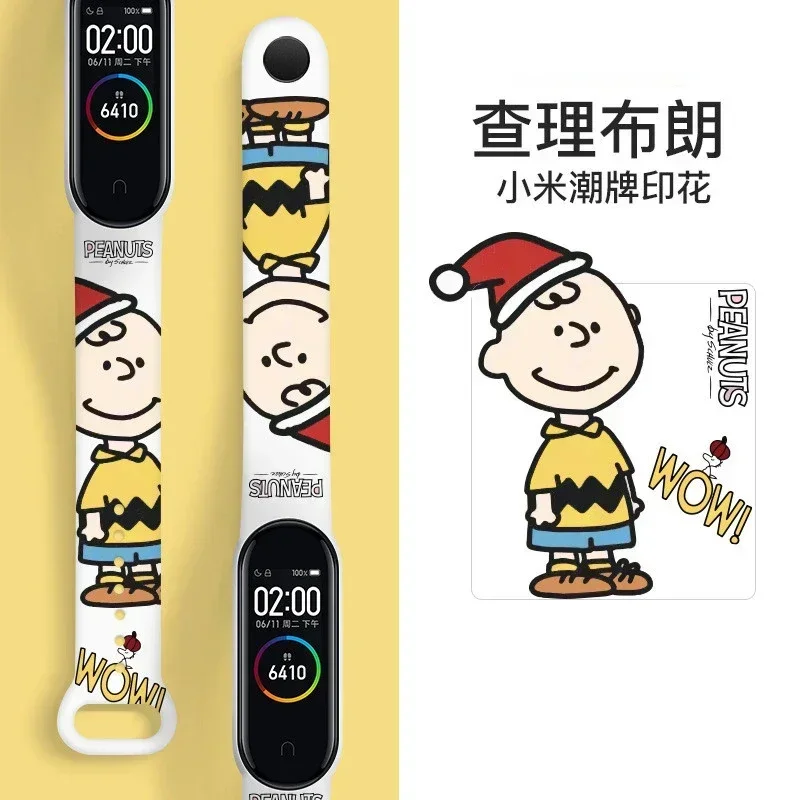 Snoopy Charlie Brown Strap for Xiaomi Mi Band 8 7 6 5 4 3 Silicone Strap Cute Cartoon Watchband Replaceable Wrist Strap Bracelet