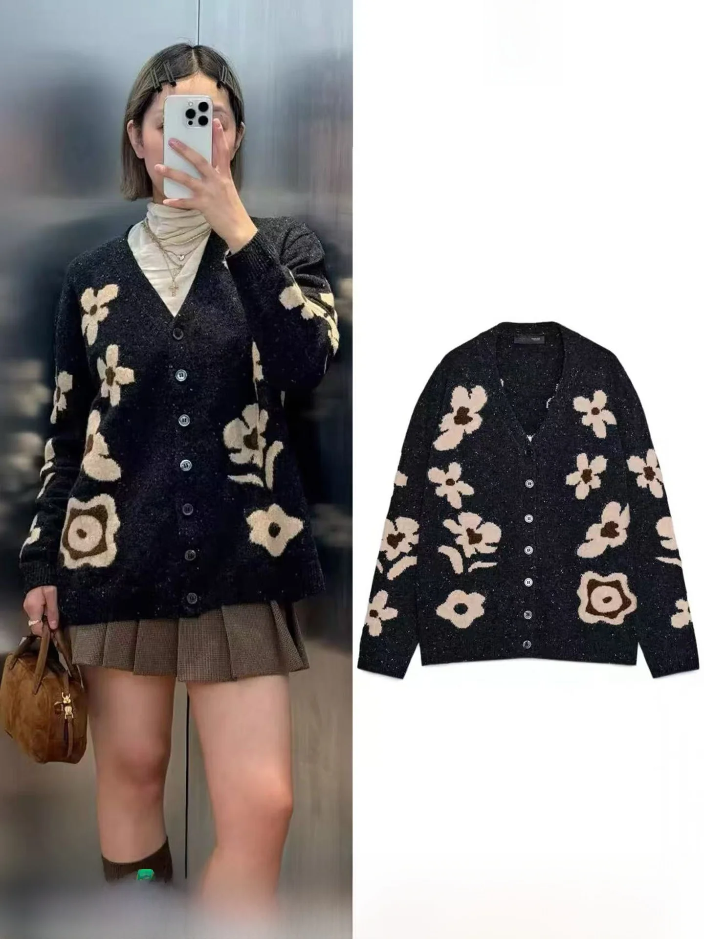 

Loose Knitted Long Sleeve V-Neck Floral Embroidery Open Cardigan Women's Autumn Winter New Arrival Polyester Fiber Coat