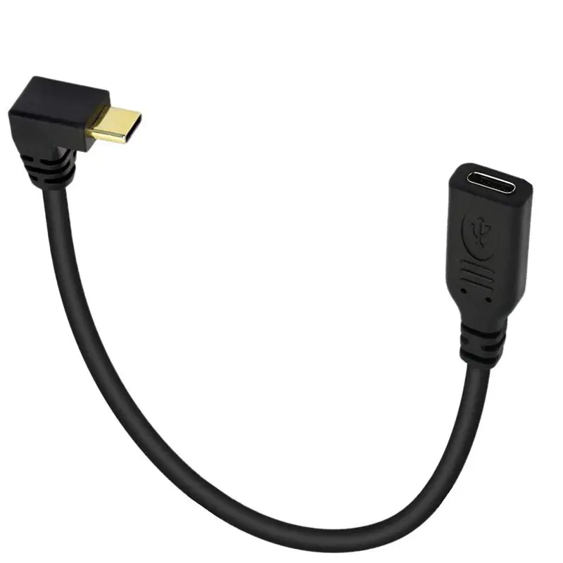 25 cm 6-adriges vergoldetes USB 2.0-Version 3.1 Typ-C-Datenverlängerungskabel auf Buchse, 90-Grad-Biegung, USB-C-Kabel