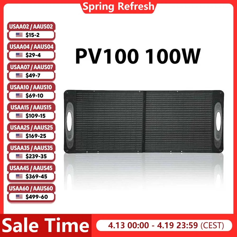 

Солнечная панель OUKITEL PV100 100W, складная, портативная, с 4 подставками, для портативной электростанции, водонепроницаемая IP65, для использования на улице