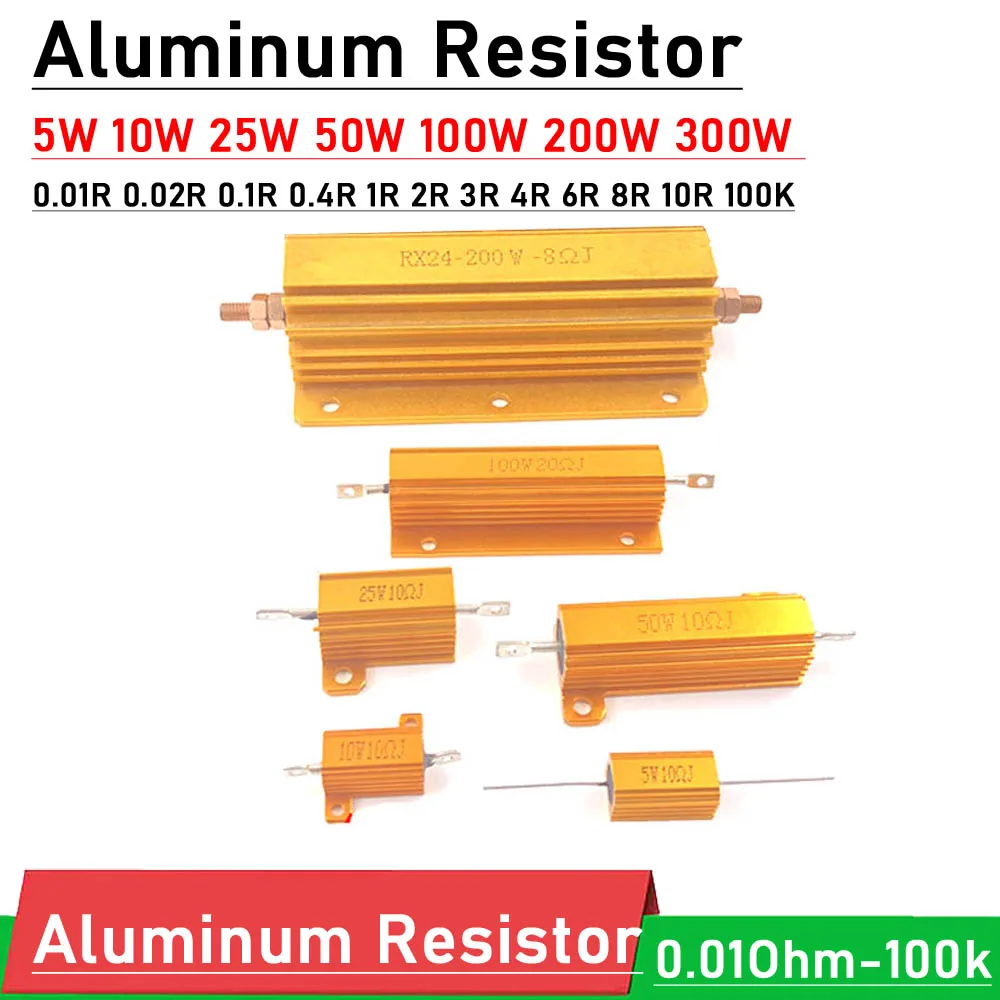 10W 25W 50W 100W resistore metallico di potenza 0,01r 0,1r 1R 2R 4R 8R 10R 100K ohm guscio in alluminio F/ tube amplificatore di potenza test carico fittizio