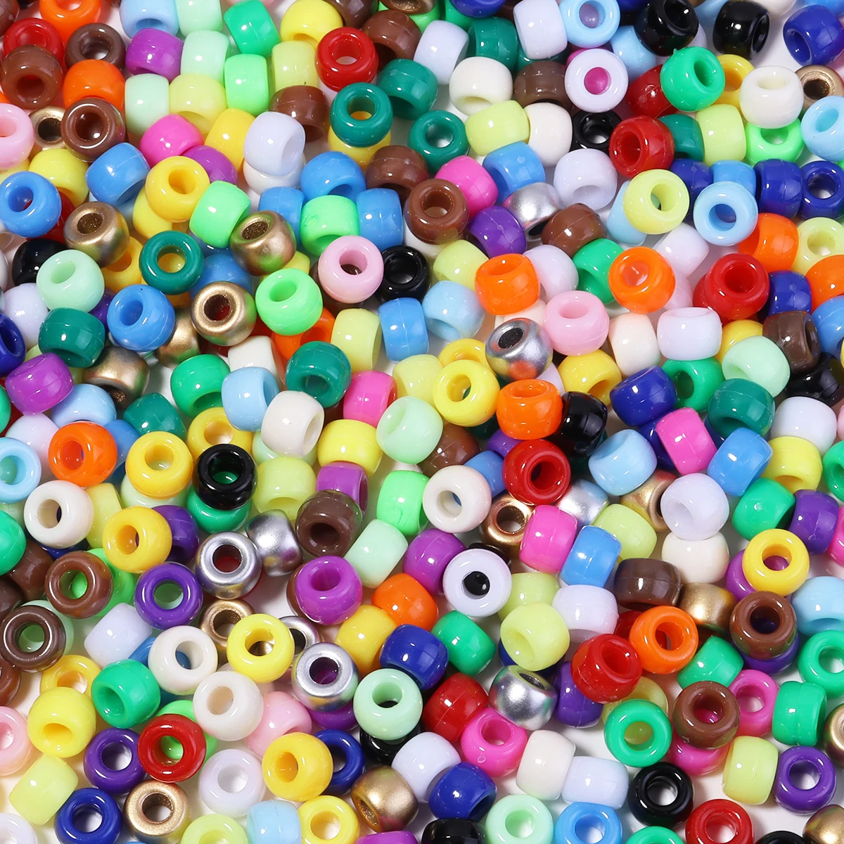200pcs 6x9mm Pony Beads Acrylic Large Hole Barrel Beads Solid Color Loose Spacer Bead DIY Handmade Beading Bracelet Accessories