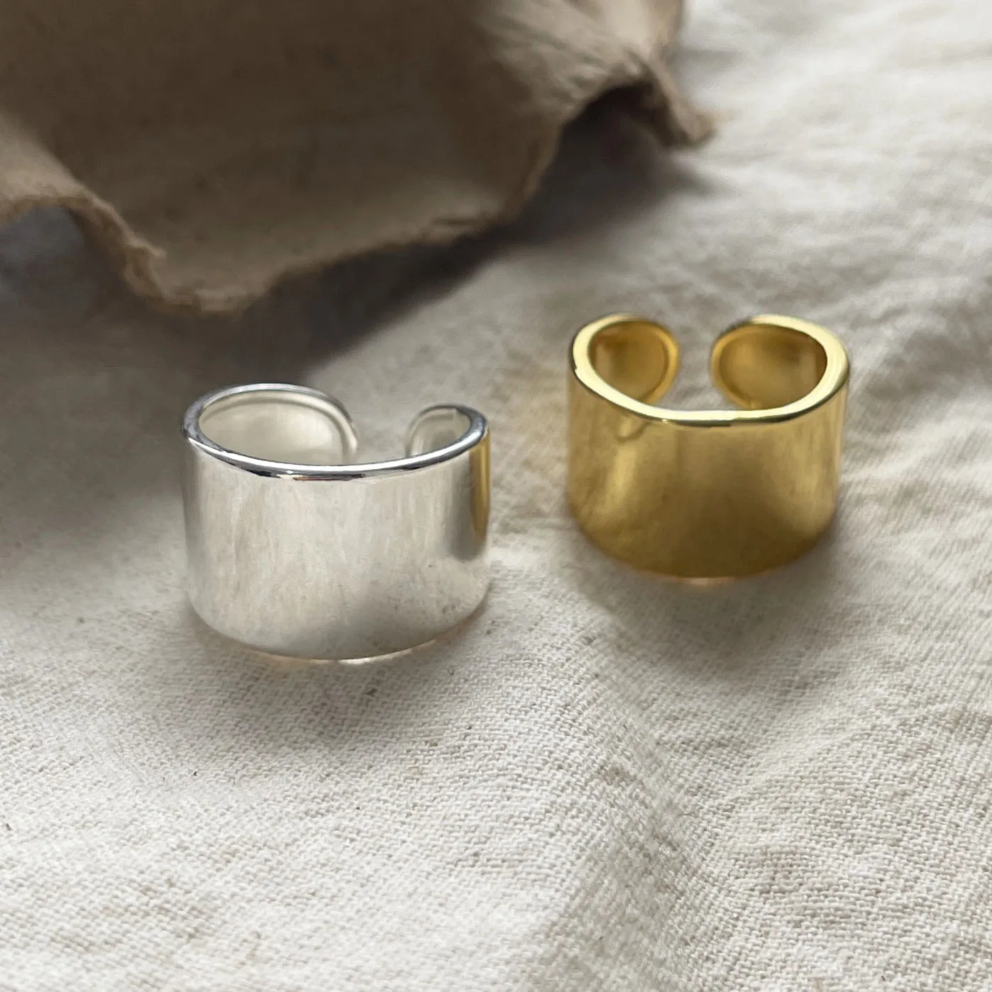 925 Sterling Silver Rings For Women Geometric Fine Jewelry Finger Adjustable Smooth Gold Wide Ring For Party Birthday Gift