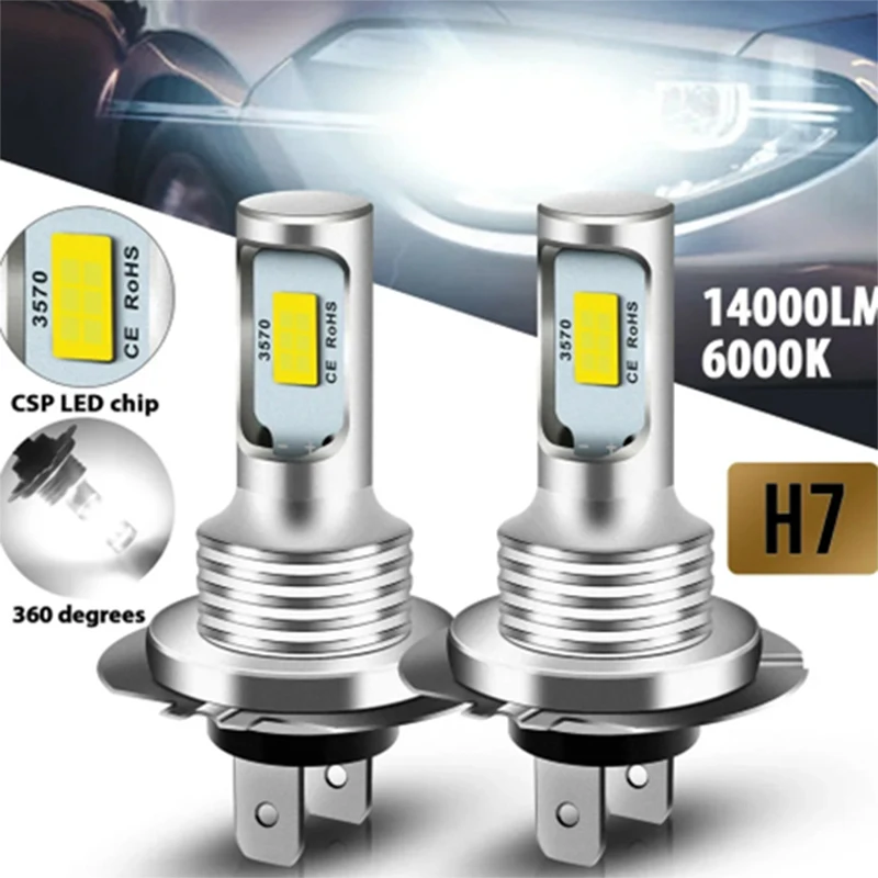 2Pcs H7 LED Headlight Bulbs H3 H11 H4 H6 16000LM 12V 6000K Auto LED Headlamp IP68 Conversion Hi/Lo Beam Kit Driving Light