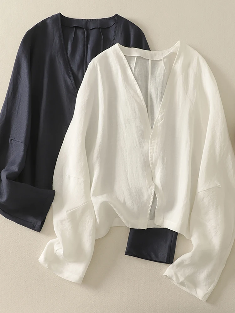 

Белая хлопково-льняная рубашка-кардиган женская летняя легкая люксовая верхняя одежда, высококачественный льняной солнцезащитный плащ, тонкий топ