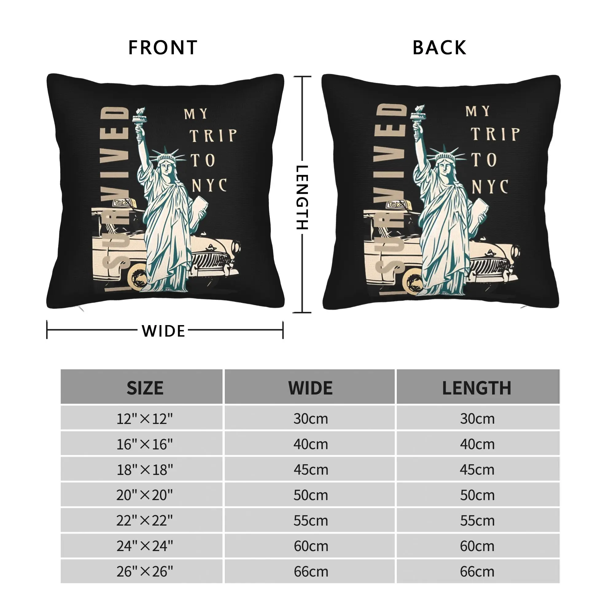 I SURVIVED MY TRIP TO NYC  Square Pillow Cases NEW YORK YELLOW TAXI CAB  Cushion Covers  Zipper Throw Pillow Case Cover for Home