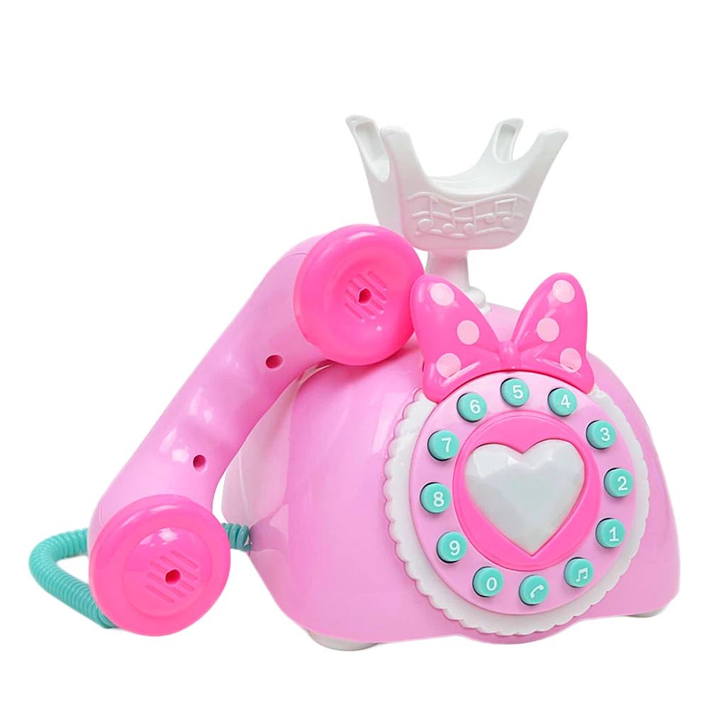 Simulation Dialling Telephone Ecartoon Retro Sound Light Telephone Landline Girl Kids Play House Early Educational Toy Gift