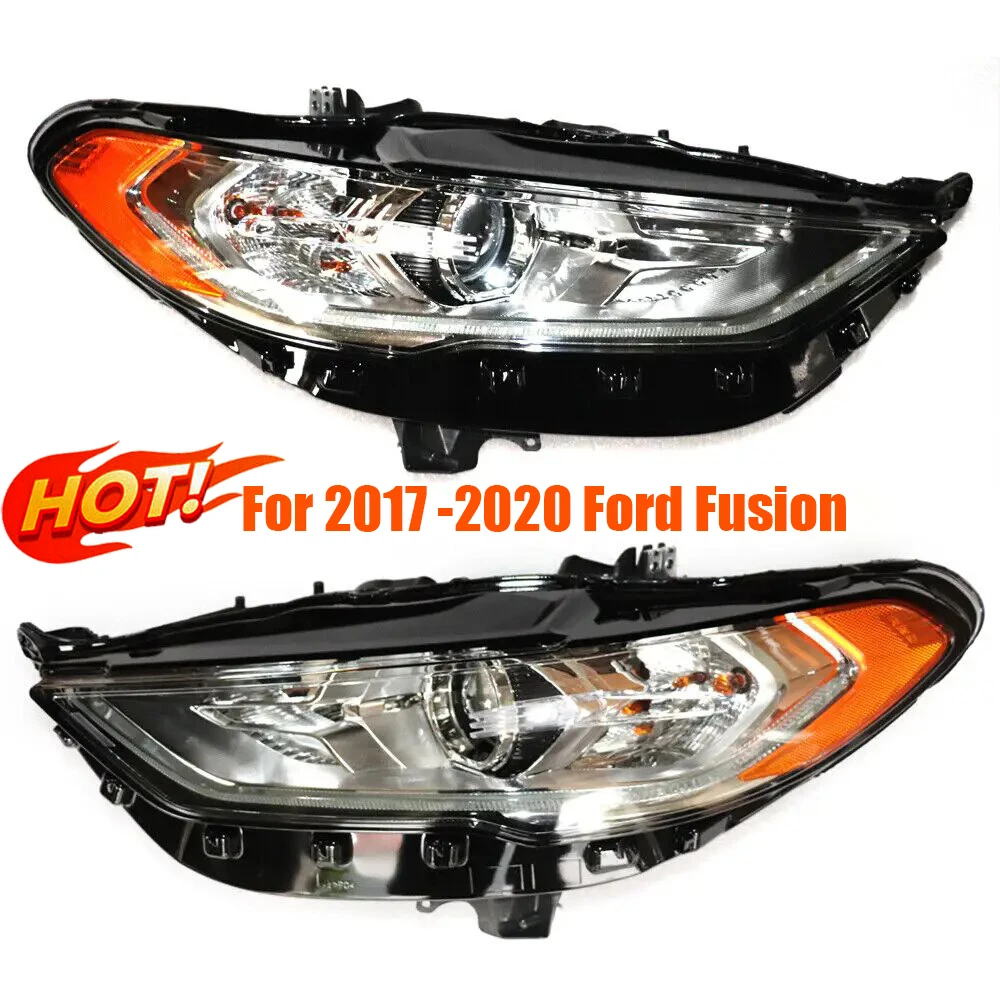 [Left or Right] Side Headlight Halogen  For 2017 2018 2019 2020 Ford Fusion Headlamp Factory W/ LED Chrome Projector H7 H9 Bulb