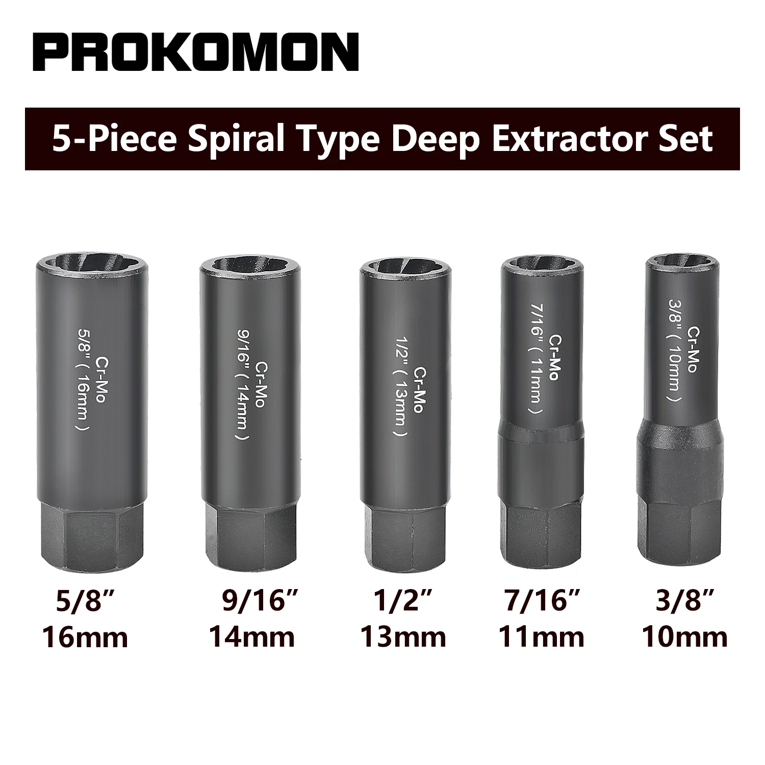 5-Piece Spiral Type Deep Extractor Removing Deeply trapped and Broken Bolts