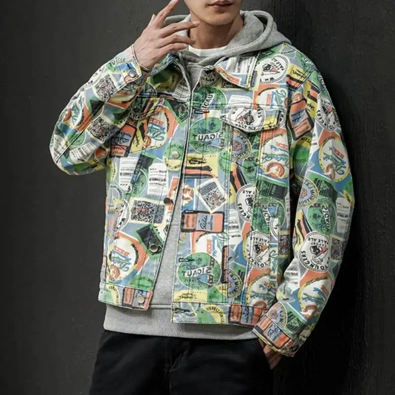 

Autumn Spring Graffiti Denim 2025New Fashion Jeans And Casual Bomber Punk Style Streetwear Clothes Men Jacket
