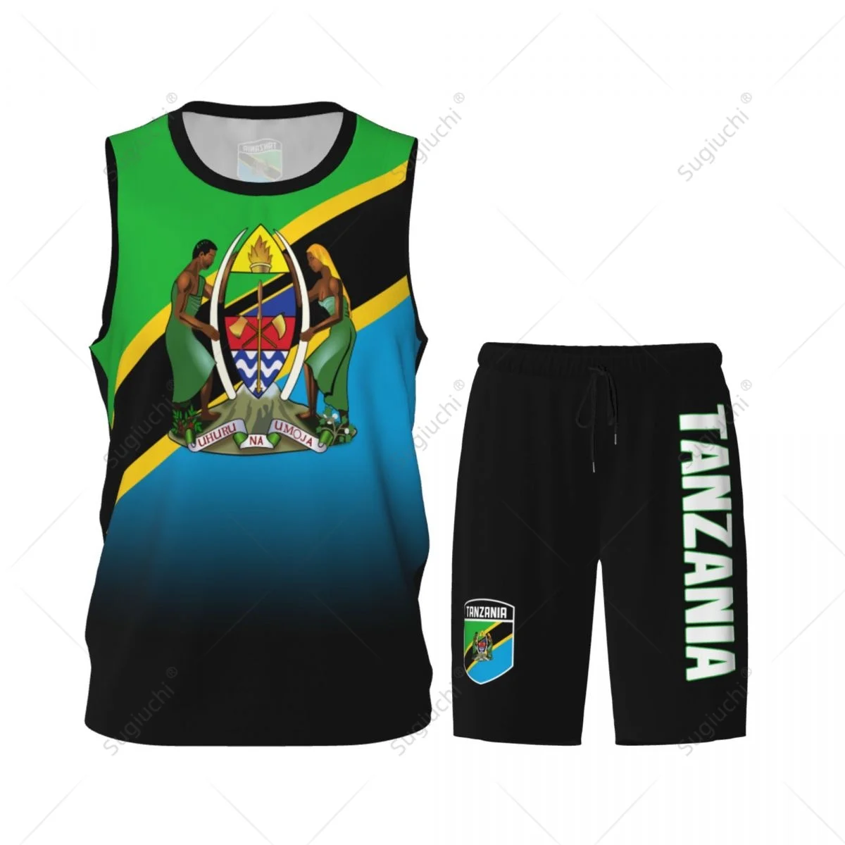 Men Tanzania Flag Basketball Jersey Set Mesh Shirt & Pants Sleeveless Exclusive Team-up Custom Name Nunber Unisex