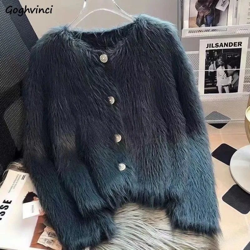 Strickjacke mit V-Ausschnitt für Damen, Herbst und Winter, Plüsch, lockere Passform, Nerz-Fleece-Design, französischer Stil, beliebter klassischer, gemütlicher Pullover