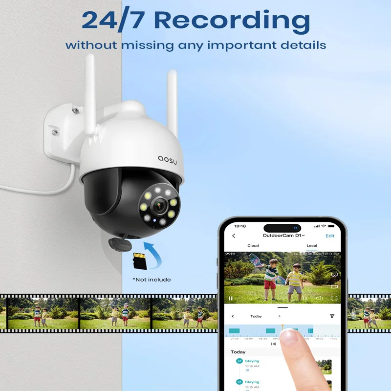 AOSU 3MP WiFi Telecamera Dome di Sicurezza Esterna Senza Fili PTZ Faretto Telecamera di Sorveglianza Conversazione a 2 Vie Visione Notturna a Colori CCTV Cam