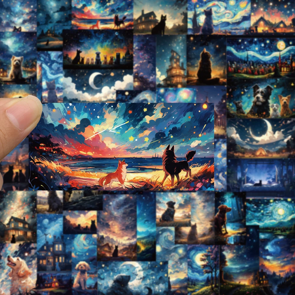 

10/30/50pcs INS Style Starry Sky Animal Oil Painting Sticker Aesthetic DIY Stationery Water Bottle Phone Cute Decoration Decals