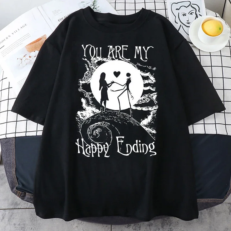 빈티지 남성 티셔츠 크리스마스 전의 악몽 프린트 반팔 고딕 레트로 티셔츠 탑 Y2K 셔츠 streetwear 하라주쿠