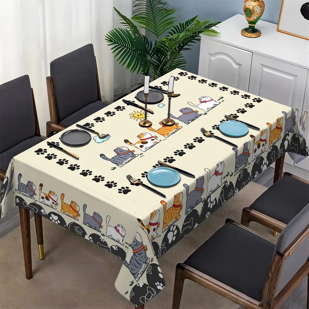1pc Tablecloth - Square and Rectangular - Nordic-Inspired - Gray Cat Pattern - Tablecloth for Kitchen, Dining Room, Desk.PMJ