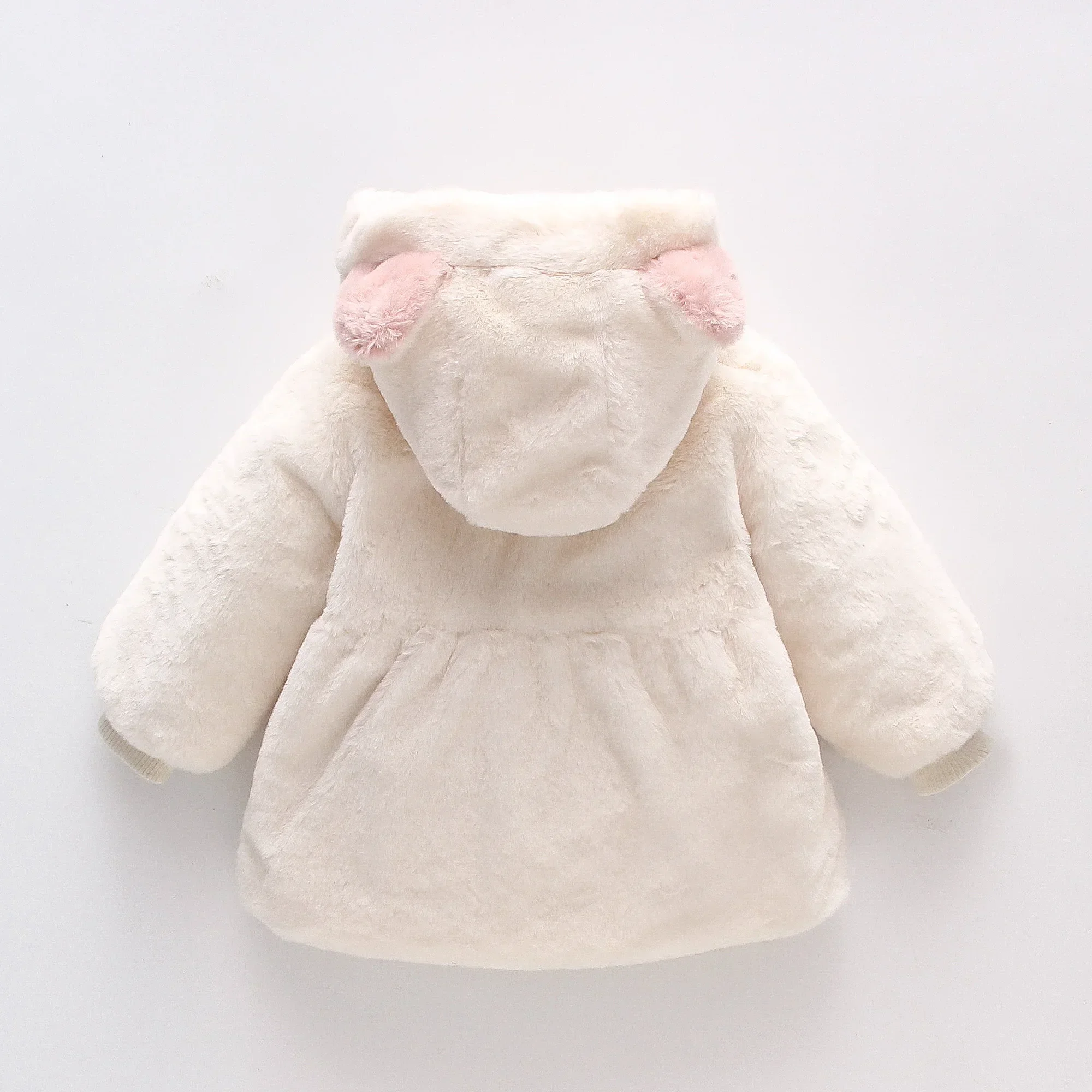 (0-3 Years Old Girls) New Winter Girl Tire Furry Bear Ears Hooded Coat Long Sleeve Warm Furry Zipper Cardigan Cute Coat