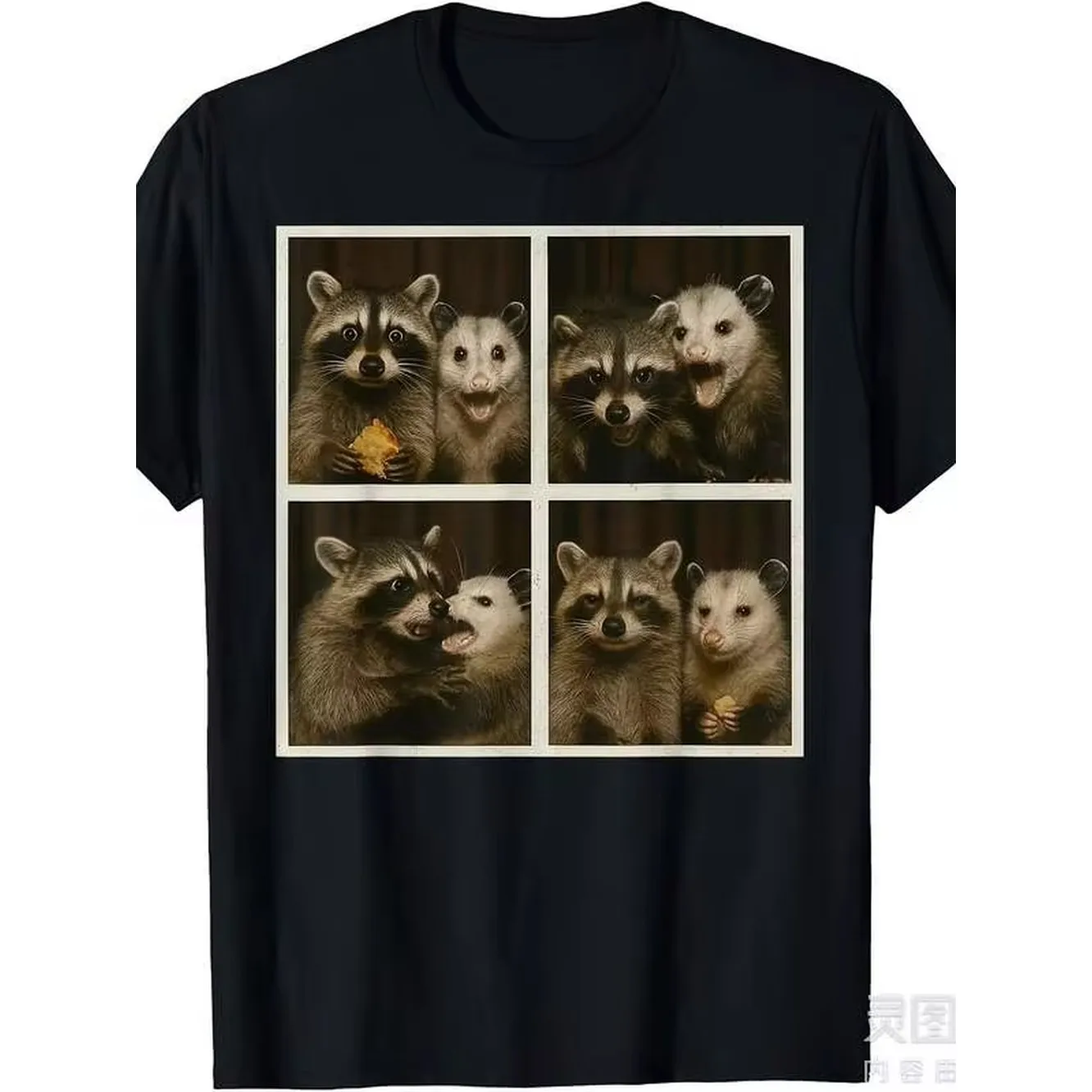 Funny Possum & Raccoon Photobooth Selfie Graphic T-Shirt - Retro Vintage Style Unisex Short Sleeve Tee With 4 Animal Selfies, 220gsm Heavyweight, All-Season Fit For Men & Women, Casual & Themed Events (Animal Lovers Gift)