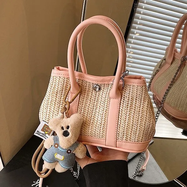 

2025 SS женская шикарная курортная тканая пляжная сумка через плечо универсальная