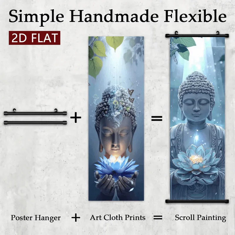VIKAMA Buddha Lotus Scroll Wall Hanging Zen Spiritual Art For Bedroom Living Room Serene Tranquil Background Home Decor