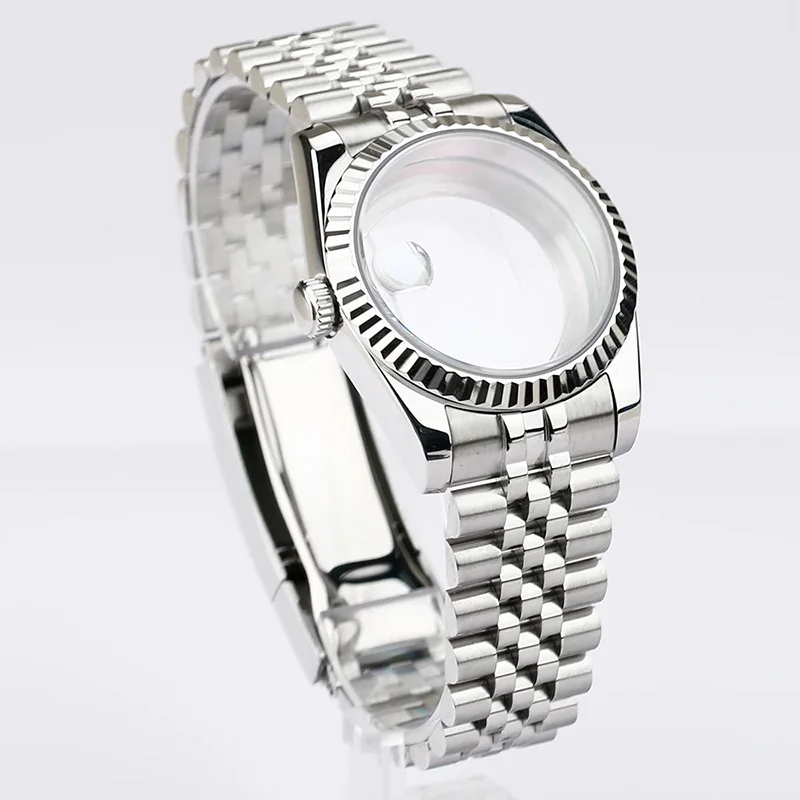 Gear Bezel Style 36mm NH35 Case Stainless Steel Strap Sapphire Crysta NH35 Watch Case Fit NH35/36 Mechanical Automatic Movement