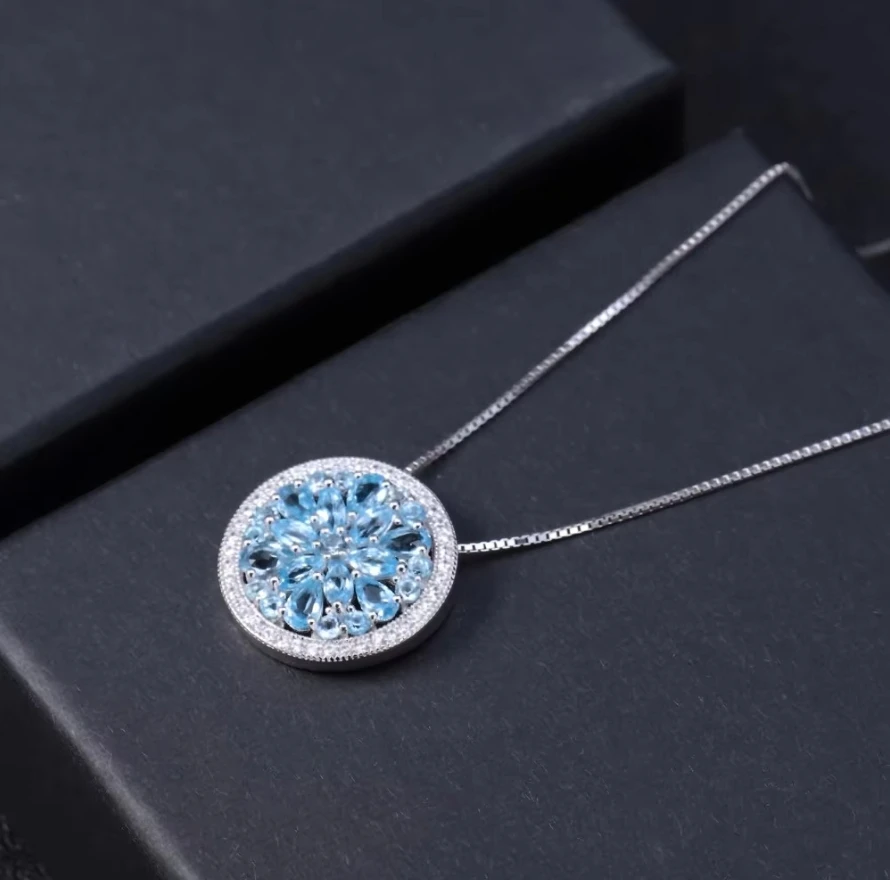 

Unique Round Disc Necklace - European and American Luxury Natural Gemstone Topaz Pendant - S925 Sterling Silver