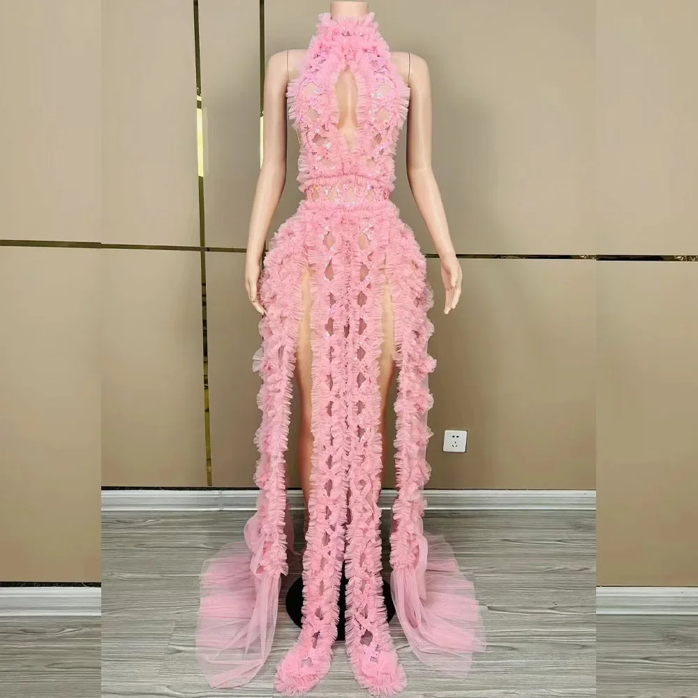 Robe de scène dos nu en maille transparente, tenue de performance sexy, noir, rouge, fête d'anniversaire, séance photo, collections, quoi que ce soit