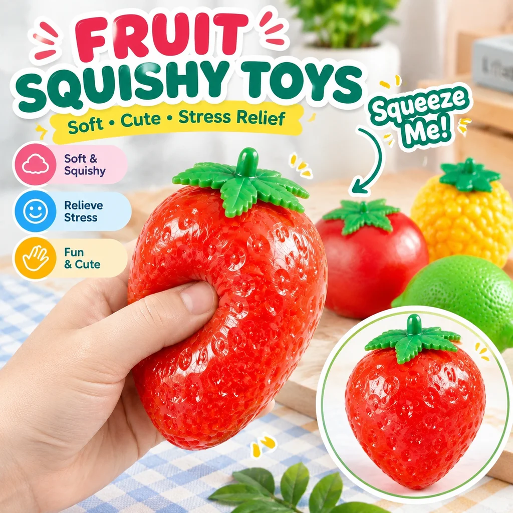 Squeeze Stress Relief Toy TPR Strawberry Squishy Handmade Ball DIY Novelty Viral Hot Adult Wholesale Manufacturer