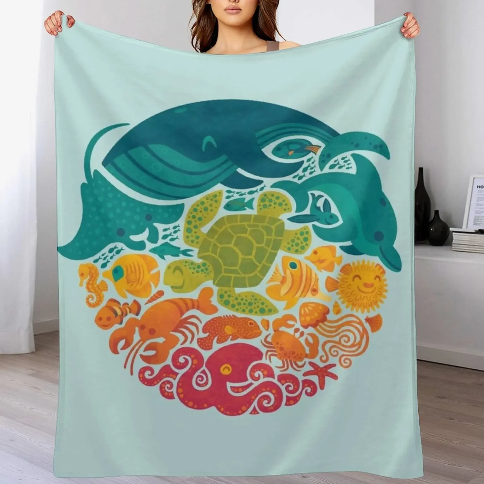 Aquatic Rainbow (light blue) Throw Blanket Cozy Throw Blanket for Bed Sofa Chair