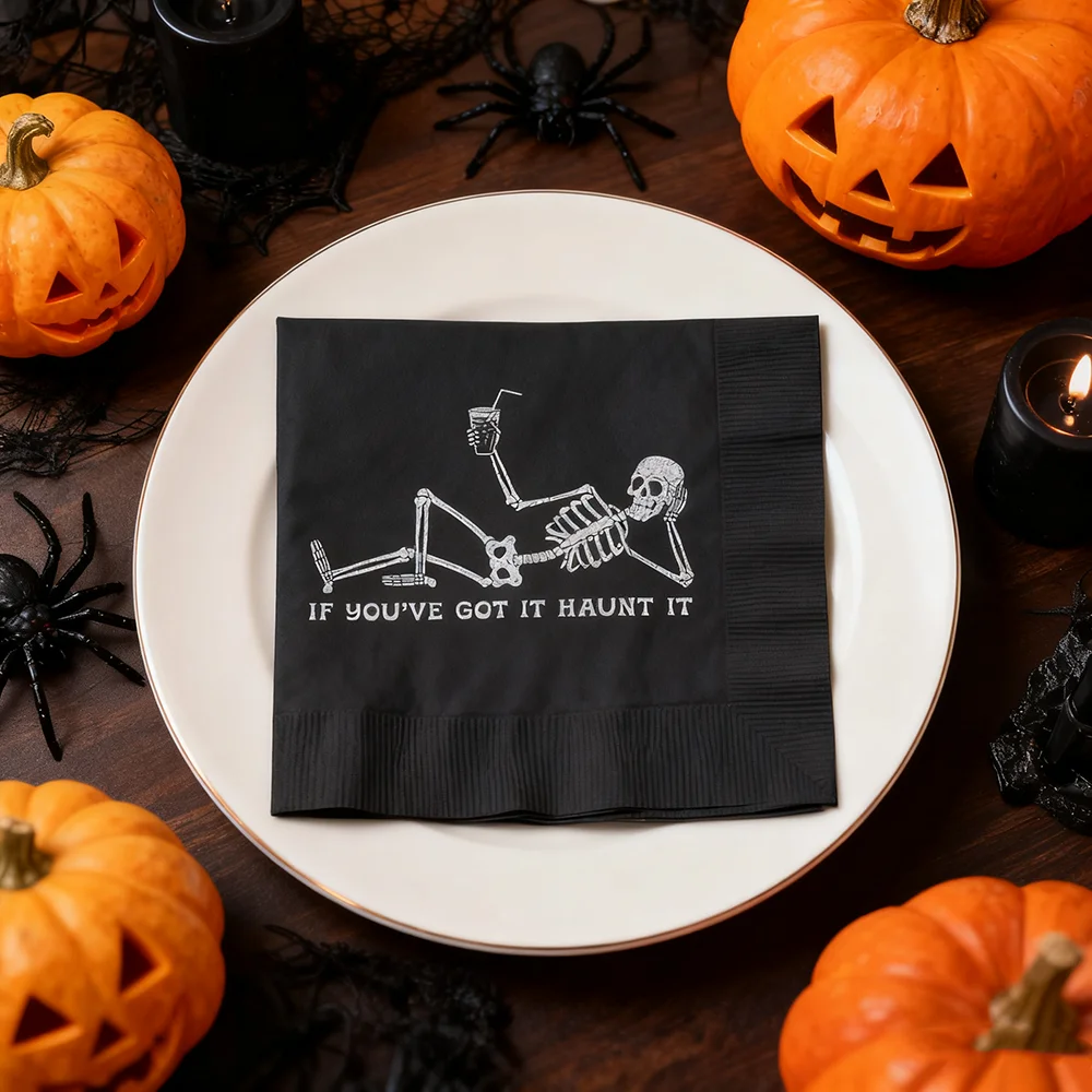 20 Stück If You've Got It Haunt It Servietten Halloween Goth Hochzeit Skelett Cocktail Servietten Halloween Party Favor Tischdekoration Geschenk