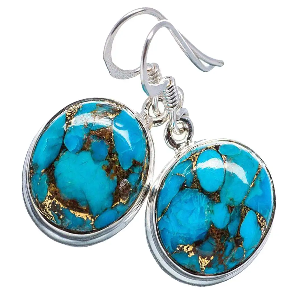 2-6pack Retro Thai silver crystal euro-american blue turquoise earring round