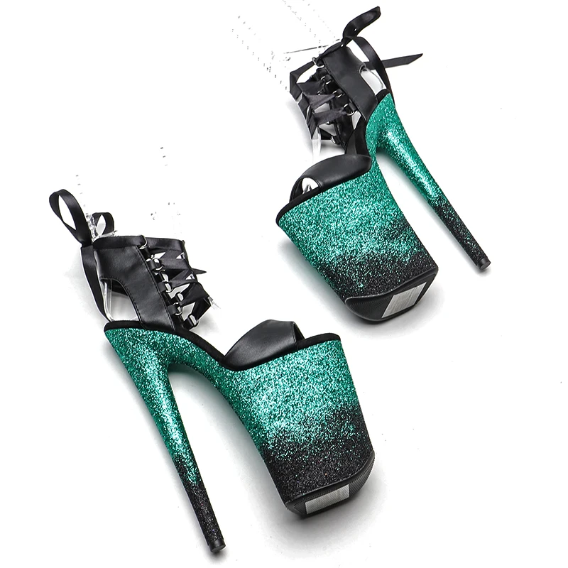 Leecabe 23CM/9inches Matte PU open toe glitter Platform Sexy High Heels Sandals Pole Dance shoes