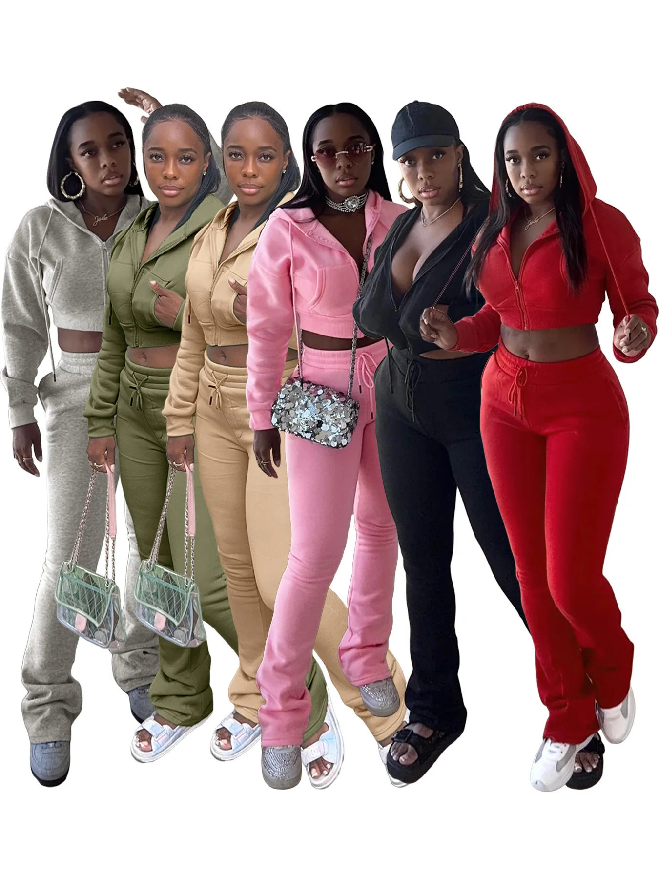 

Women Hoodie Set Fall Winter Fleece Hoodie Sweatshirt And Stacked Flared Pants Casual Two Piece Set Women Tracksuit Jogger Set