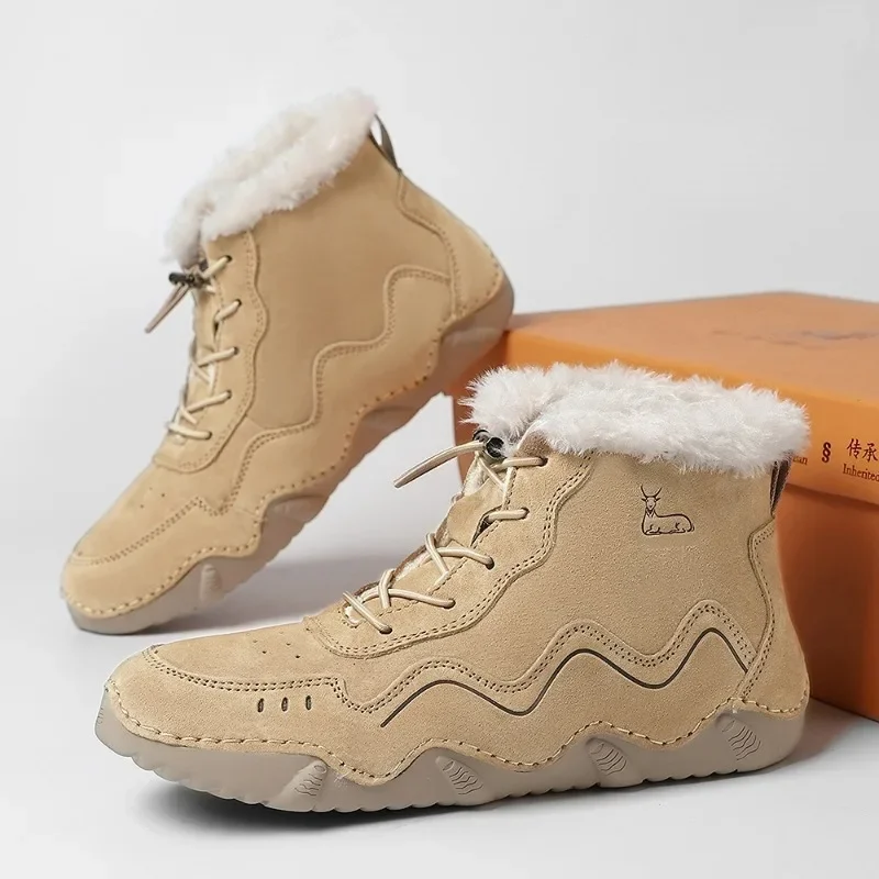 Winter Women's Sports Shoes, Warm Walking Boots, Leather Oversized Hiking Shoes, Wear-resistant Outdoor Casual Shoes Short Boots